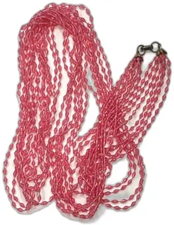 Vintage Pink Multi Strand Diamond Cut Crystal Bead Necklace Brass Clasp