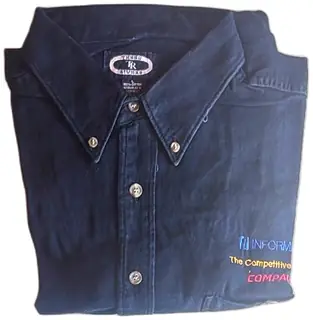 Three Rivers Embroidered Informix Button Down Shirt Large Navy Blue Cotton