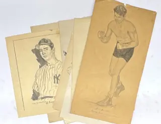 1940s-1950s Sports Portrait Original Pencil Sketch Art Lot Signed Lenzi Smith