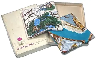 Sears Royal Purple Italy Souvenir Scarves Venezia Abruzzo Vintage Boxed Set