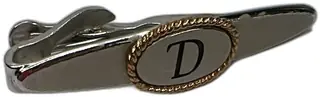 Swank Silver Tone Tie Clip Monogrammed D Oval Gold Accent Vintage Men's Accessory