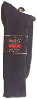 Surrey Cotton Crew Length Mens Socks Size 10 13 Navy Blue 1 Pair New USA