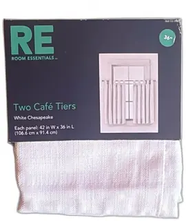 Room Essentials Two Café Tiers White Chesapeake 42x36 Inch Window Curtain Panels