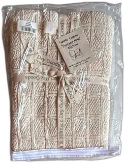 Smith Johnson Dry Goods 100 Percent Cotton Sweater Knit Afghan Blanket Beige USA New