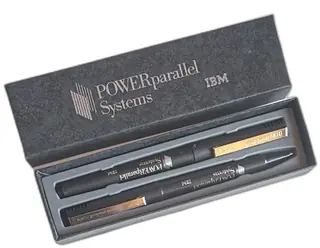 IBM POWERparallel Systems Vintage Uni-Ball Micro Pen Set Black Gold Japan Boxed