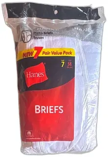 Hanes Mens Briefs 7 Pack Size 38 White 100 Percent Preshrunk Cotton Value Pack
