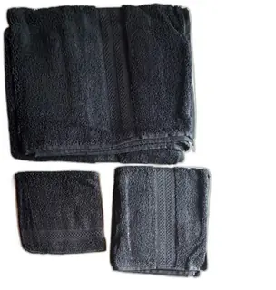 Home Ebony 3 Piece Towel Set 100 Percent Cotton Black Bath Hand Washcloth Unused