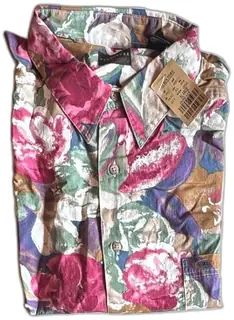 Structure Vintage Floral Button Down Shirt XL 100 Percent Cotton Made In Korea NWT