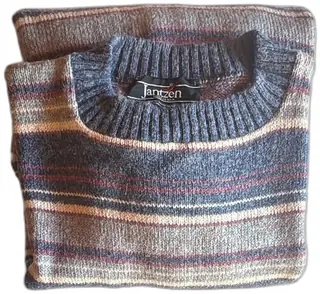 Jantzen Mens Large Striped Crewneck Sweater Blue Gray Vintage USA Wool Blend New