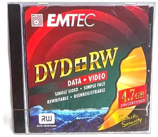 EMTEC DVD RW 4.7GB 2.4x Sealed Rewritable Data Video Disc Red Black Case