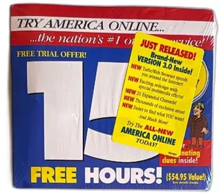 America Online AOL 3.0 Version 15 Free Hours Trial CD Vintage New Sealed 1990s