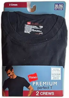 Hanes Premium Perfect T 2XL Black Crew Neck T Shirts 2 Pack Comfortsoft Cotton