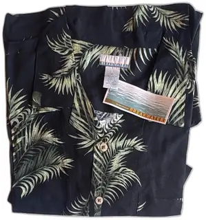 Breakwater Hawaiian Shirt XL Black Palm Print 100 Percent Rayon New With Tags