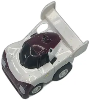 Vintage White Burgundy Pullback Toy Race Car Choro Q Style Spoiler 1990s 2 Inch
