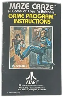 Atari 2600 Maze Craze Game Program Instructions Manual 1980 Model CX2635 Vintage