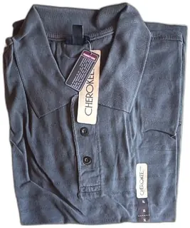 Cherokee Mens Polo Shirt XL Gray Textured Striped Short Sleeve Cotton New With Tags