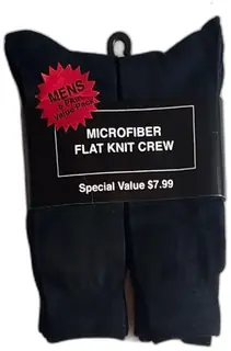 Mens Microfiber Flat Knit Crew Socks Black 6 Pair Value Pack Size 10-13 Target New