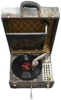 Gem Portable Wind-Up Phonograph Gramophone Case Metal Vintage Crank 78rpm