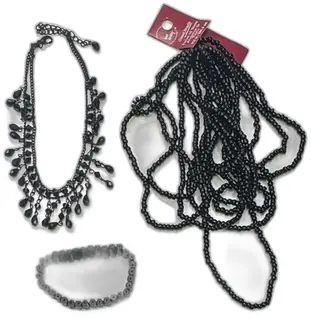 Black Glass Bead Jewelry Set Necklace Bracelet Craft Strand Set Of 3 Pieces