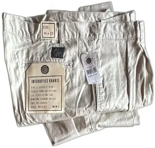 Khaki Corporation Interoffice Khakis Mens Pants 36x32 Pleated Cuffed Garment Washed