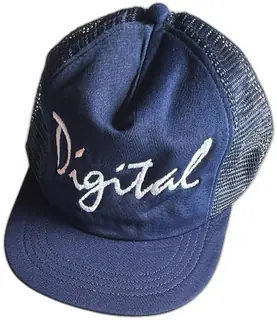 Digital Script Navy Blue Mesh Trucker Hat Adjustable Snapback Retro Style Cap