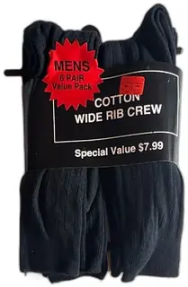 Mens 6 Pair Cotton Wide Rib Crew Socks Size 10 13 Black Target Value Pack New