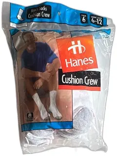 Hanes Men Cushion Crew Socks 6 Pair White Shoe Size 6-12 Cotton Blend New Pack