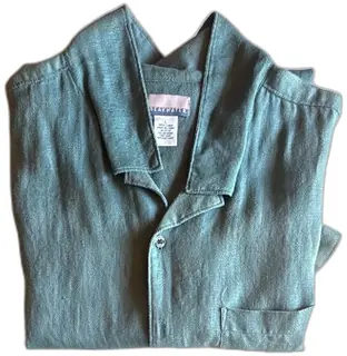 Breakwater 100 Percent Linen Shirt Large Green Mens Vintage Short Sleeve Unused