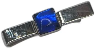 Vintage Silver Tone Tie Clip Blue Enamel Accent Mid Century Modern Style