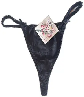 Vintage Sears Black Satin Thong One Size Fits All 100 Percent Polyester Hong Kong NOS