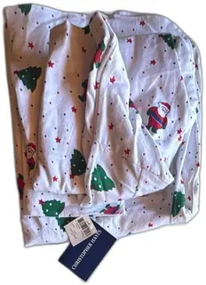 Christopher Hayes Vintage Santa Print Pajama Top Large White 100 Percent Cotton Taiwa