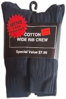 Mens 6 Pair Cotton Wide Rib Crew Socks Black Size 10 13 Shoe 6 12 Target Brand New