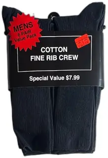 Mens 6 Pair Cotton Fine Rib Crew Socks Black Size 10-13 Target Brand Value Pack