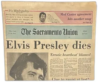 Sacramento Union Newspaper August 17 1977 Elvis Presley Dies Historic Front Page
