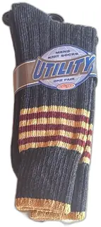 Utility Mens Knit Socks One Pair Black Gold Maroon Stripes Size 10-13 Vintage 1999