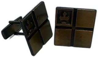 Vintage PRIMO Bronze Square Cufflinks Crown Logo 1960s Mens Jewelry Italy