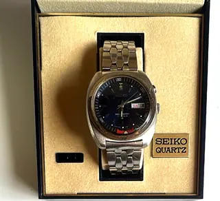 Seiko Bell-Matic 4006-6031 17 Jewels Vintage Quartz Watch Blue Dial Box Papers
