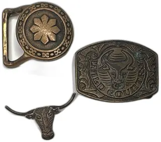 Vintage Bronze Western Belt Buckles Lot Of 3 Bull Longhorn Wild Country