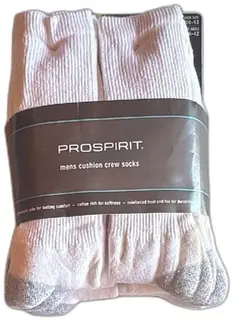 ProSpirit Mens Cushion Crew Socks 6 Pair Size 10-13 White Gray Reinforced Cotton