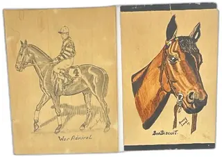 1937 Danny Lenzi Horse Racing Original Art War Admiral And Seabiscuit Pencil And Ink