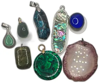 Lot Of 8 Assorted Gemstone Pendants Agate Abalone Turquoise Sterling Vintage