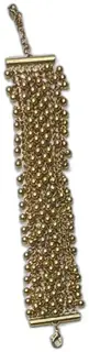 Lee Angel Wide Gold Tone Beaded Mesh Chain Statement Bracelet 8 Inch