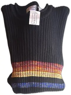 Arizona Jean Company Black Ribbed Sweater XL Multicolor Stripe Retro NWT