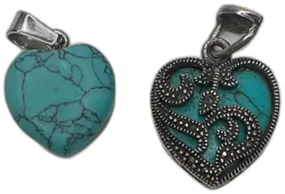 FAS 925 Sterling Silver Turquoise Heart Pendant Lot Vintage Marcasite Set