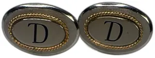 Swank Silver Gold Tone Monogram D Oval Cufflinks Men’s Initial Dress Jewelry Vintage