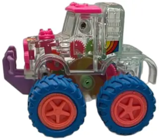 Vintage Transparent 4x4 Monster Truck Wind Up Toy Blue Pink Wheels Gears