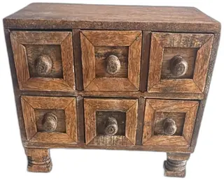 Vintage Handcrafted Wooden Mini Apothecary Cabinet 6 Drawer Spice Jewelry Box 12x8