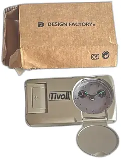 Design Factory Tivoli Travel Alarm Clock Flashlight Silver Vintage Working Box