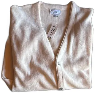 Izod Mens Vintage Cream Cardigan Sweater XL USA Acrylic Embroidered Crest New