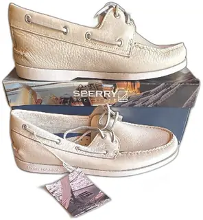 Sperry Top-Sider Mens Boat Shoes White Leather Size 12M Made In USA New Old Stock